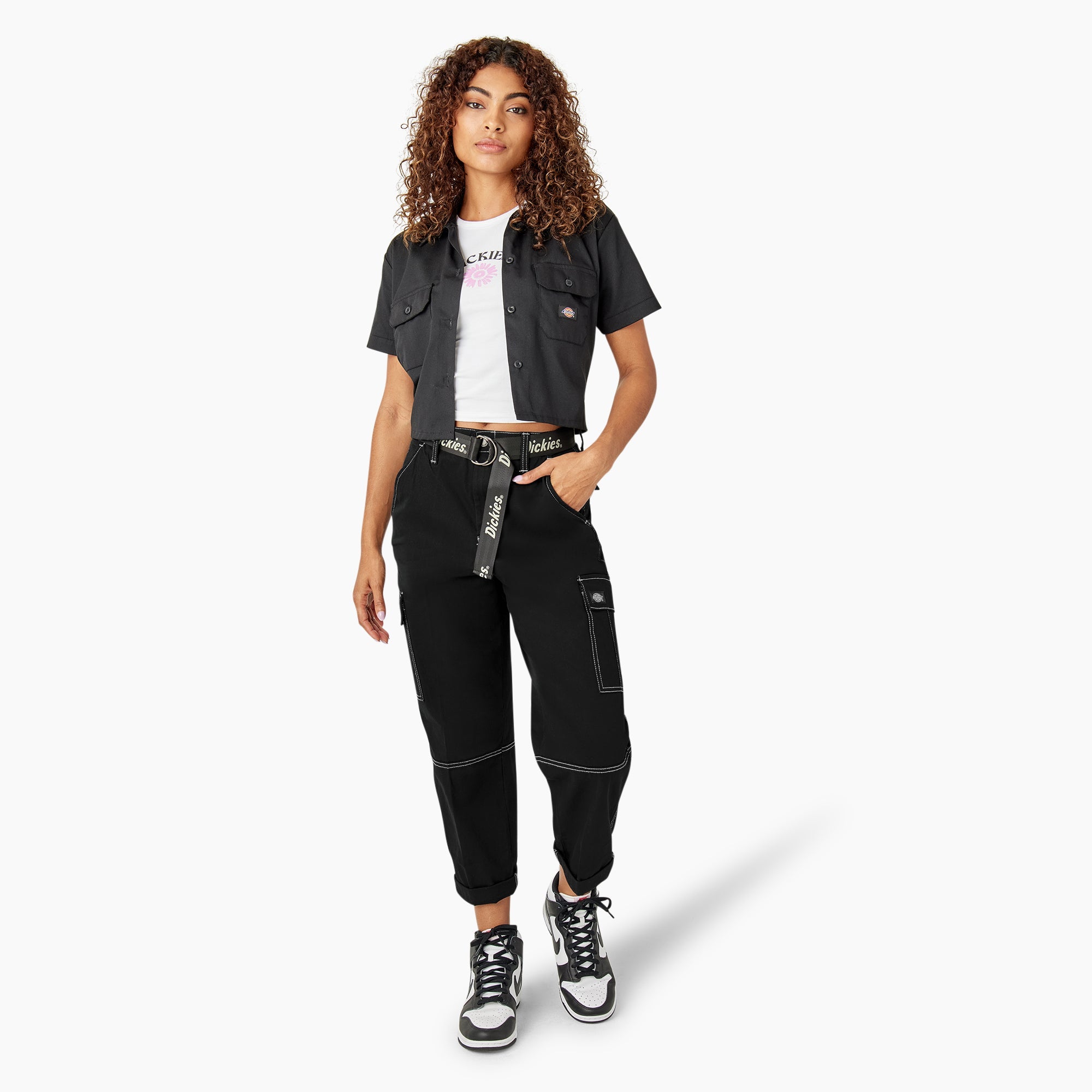 Sale - Dickies Women's Relaxed Fit Contrast Stitch Cropped Cargo Pants
