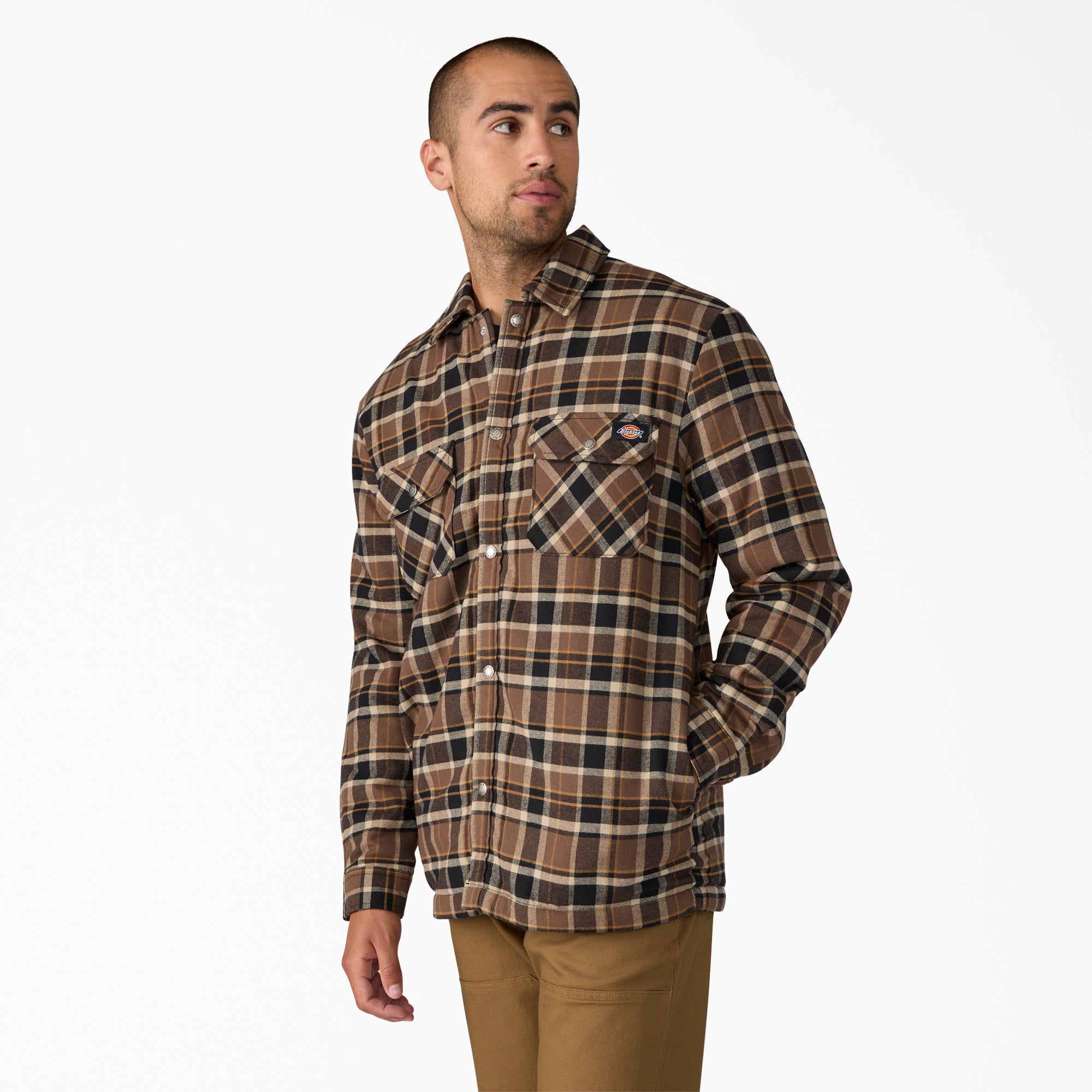 Men|Sale - Dickies Water Repellent Fleece-Lined Flannel Shirt Jacket